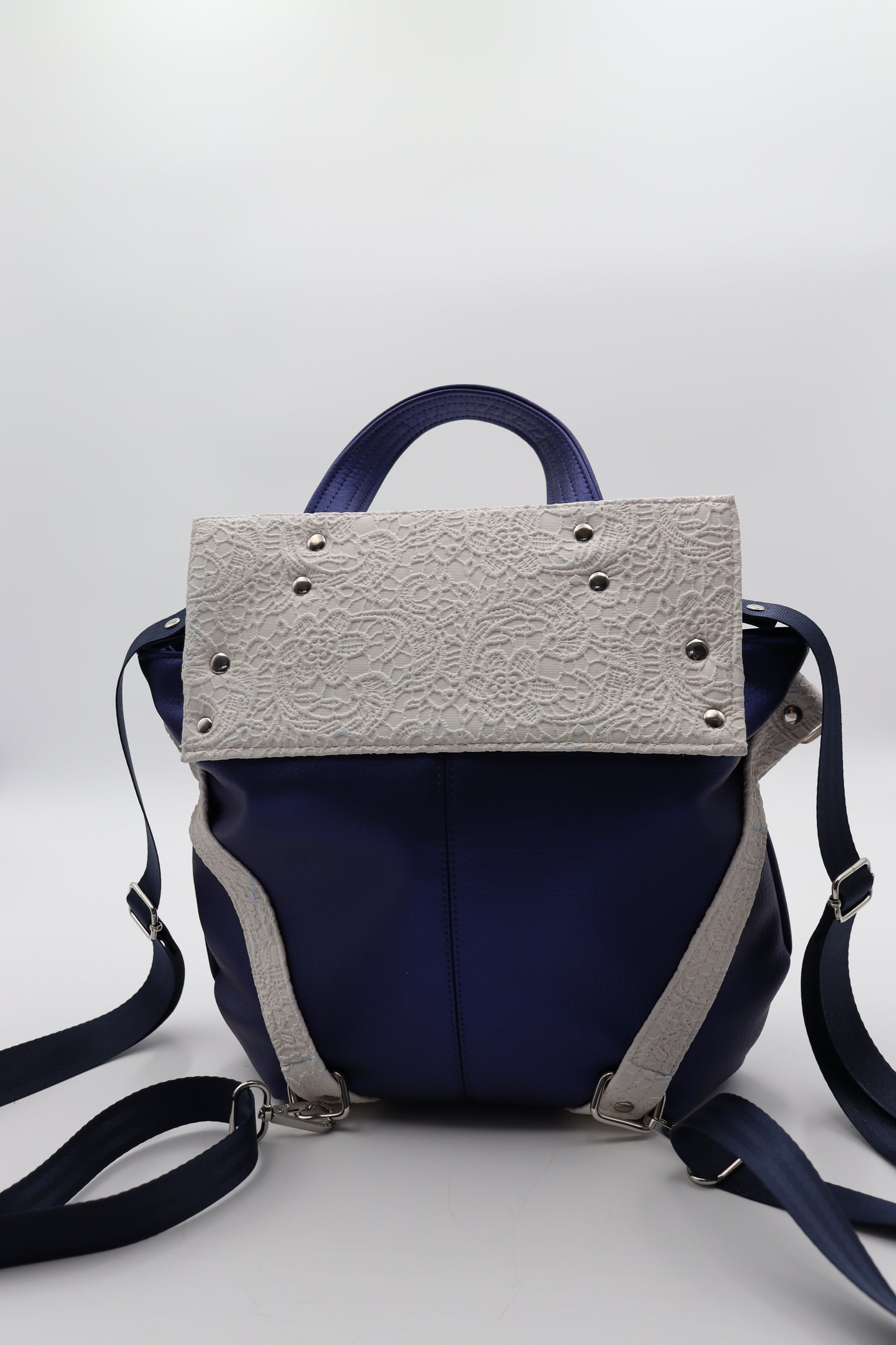 Navy and White Lace Welkin Style Convertible bag