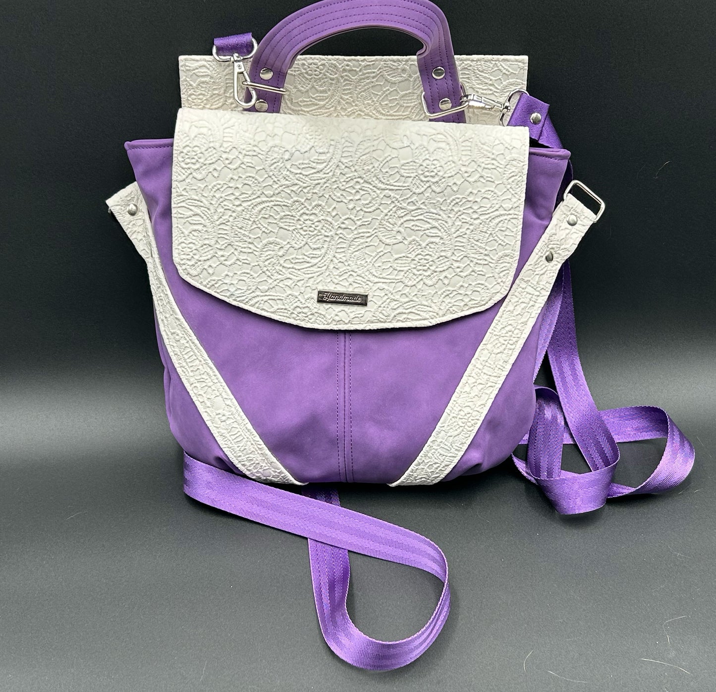 Purple and White Lace Welkin Style Convertible bag